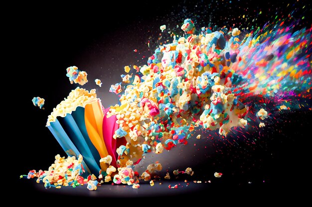 Explosionsausdruck von farbigem Popcorn Generative KI Generative KI