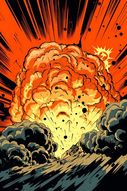 Explosões de assalto aéreo no céu Vibrant Orange e Bl Poster Design 2D A4 Ideias criativas