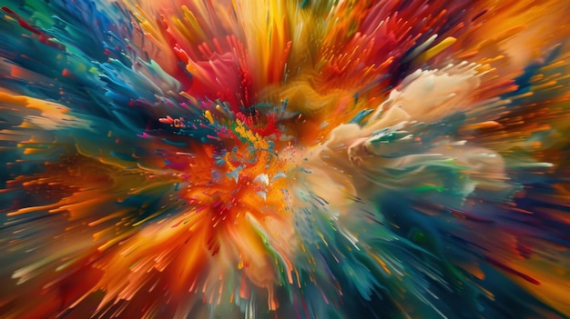 Explosões frenéticas de cores vivas girando e colidindo em uma exibição hipnótica de arte abstrata