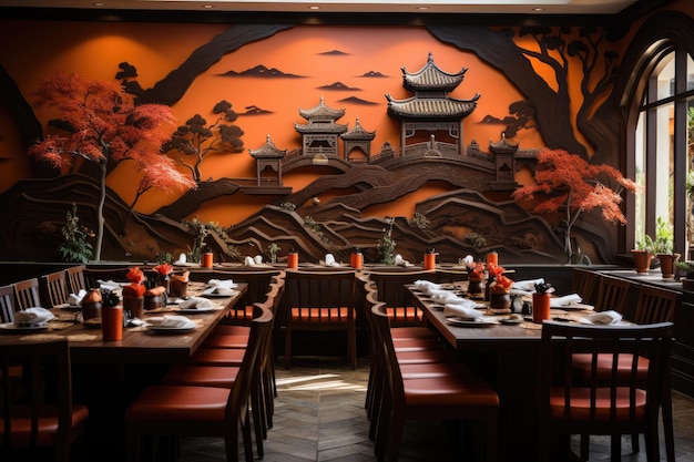 Foto exponha o estilo de decoração de tijolos em ideias de inspiração para restaurantes chineses