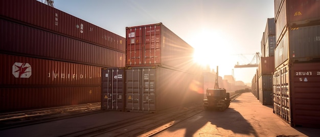 Export-Import-Versand im Hafen mit Versandcontainer unter dem Sonnenlicht