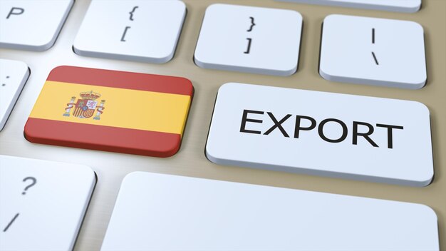 Exportación de ilustraciones 3D de España Bandera y botón del país