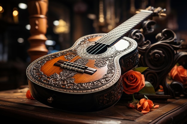 Exposição cativante apresentando uma guitarra impressionante em um museu