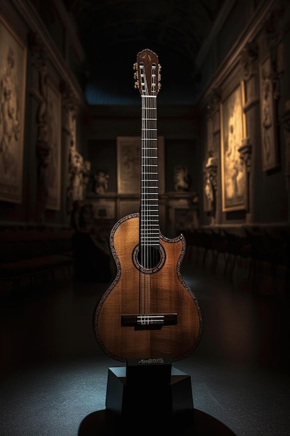 Exposição cativante apresentando uma guitarra impressionante em um museu