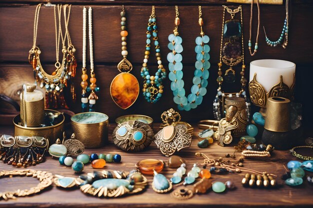 Exposição de coleção de jóias artesanais feitas à mão Uma mistura de artesanato e design único