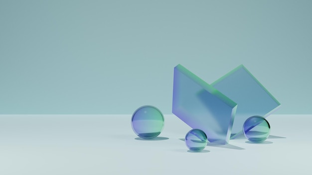 Exposição de cubo de cristal de pódio de vidro de transparência retangular Renderização em 3D