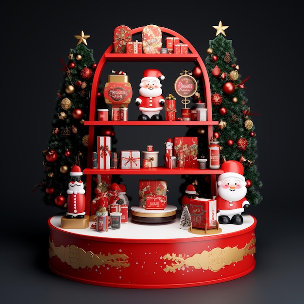Exposição de produtos de palco de Natal feliz com forma cilíndrica e decoração festiva para Cristo