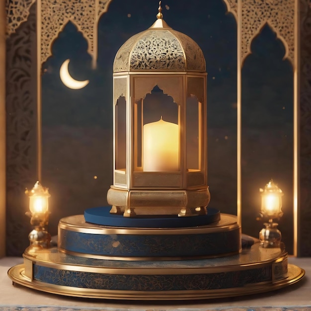 exposição de produtos islâmicos maquete pódio crescente caixa de presente lanterna lua