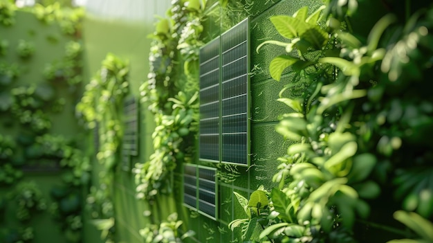 Exposição de tecnologia verde com inovações em energia renovável e vida sustentável fundo de cor sólida 4k ultra hd
