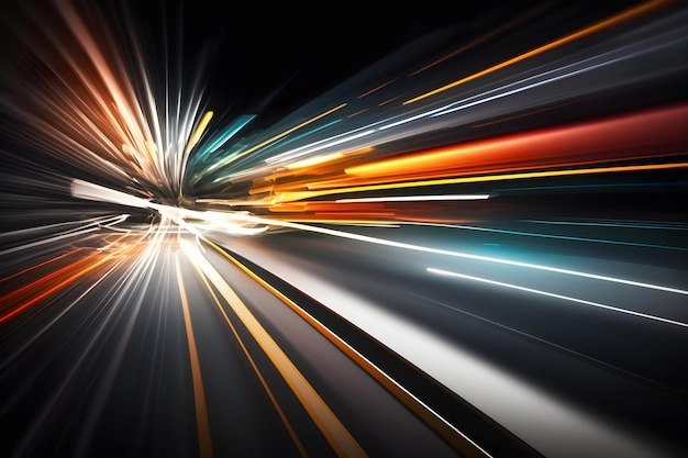 Foto exposição longa de luzes de carros noturnos de movimento rápido