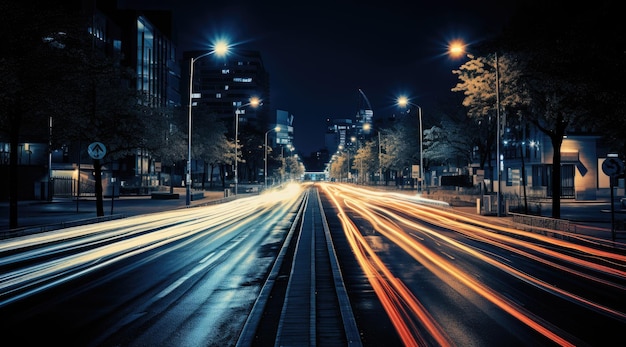 Foto exposição prolongada de uma estrada da cidade à noite