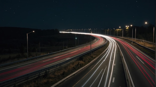 Foto exposição prolongada durante a noite de trilhas de trânsito rodoviário