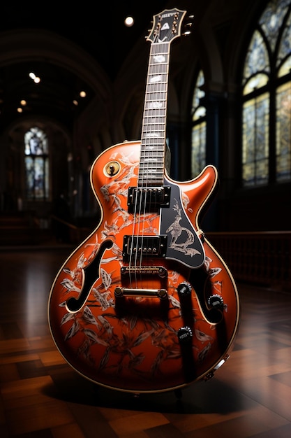 Exposición cautivadora que muestra una impresionante guitarra en un museo