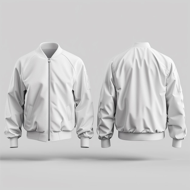 Foto exposición de chaquetas de bombardero blancas minimalistas y elegantes