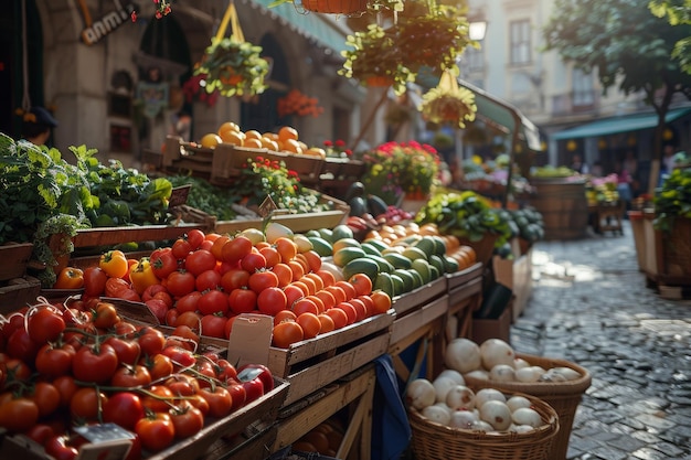 Exposición de frutas y verduras frescas