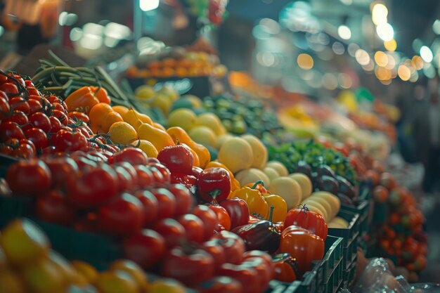 Foto exposición de frutas y verduras variadas