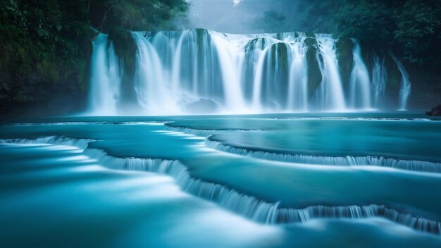 Foto exposición larga de la hermosa cascada tropical de kuang si en luang prabang laos