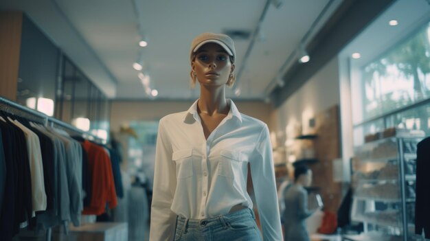 Exposición de maniquíes elegantes en una tienda de ropa contemporánea