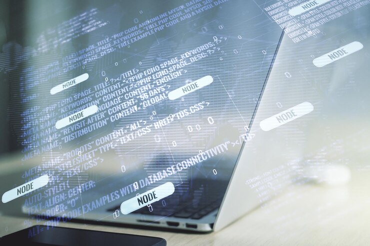 Foto exposición múltiple de bosquejo de codificación creativa abstracta con mapa mundial sobre el concepto de inteligencia artificial y redes neuronales de fondo de computadora portátil moderna
