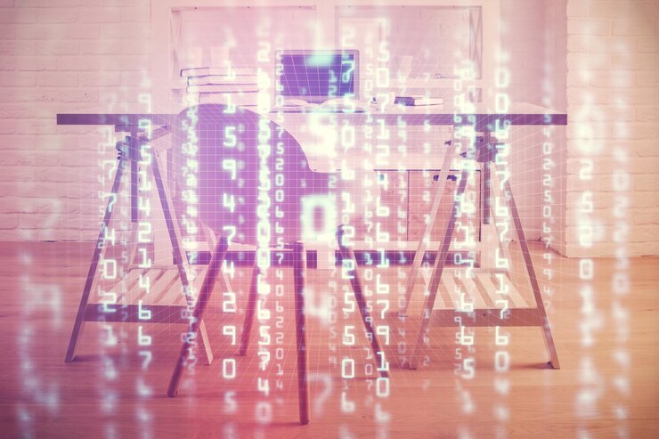 Foto exposición múltiple de datos dibujo temático y fondo interior de la oficina concepto de tecnología