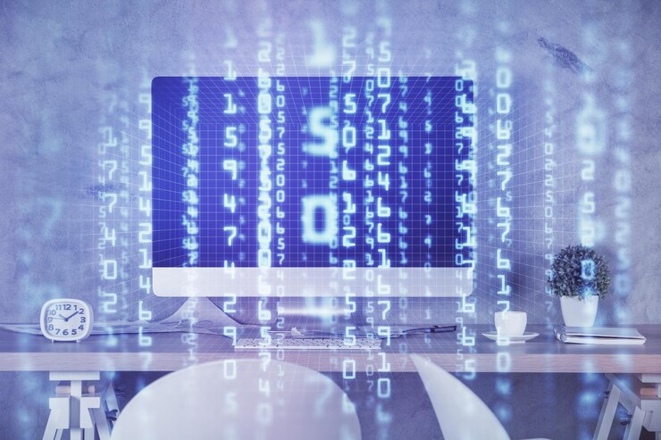 Foto exposición múltiple del dibujo del tema de datos y el fondo interior de la oficina concepto de tecnología