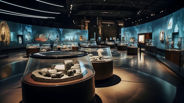 Exposición de museo e-ticket con vislumbres de artefactos raros y tesoros históricos