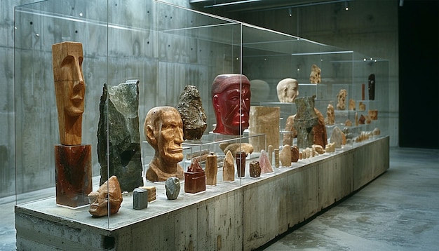 Foto exposición del museo con estatuas interior del edificio de la ciudad del museo con salas exposiciones de la galería