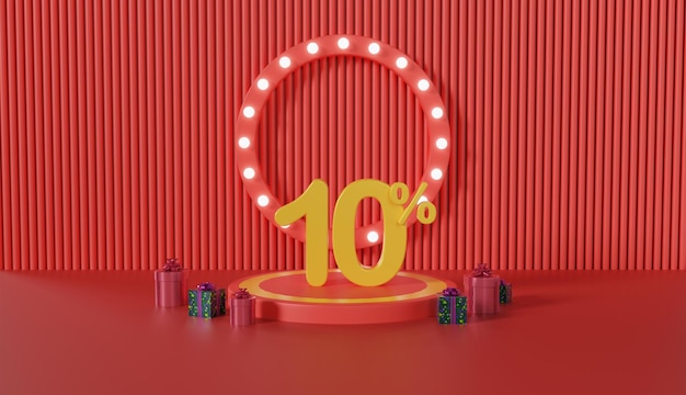 Exposición de productos de Feliz Año Nuevo con un 10% de descuento en fondo rojo