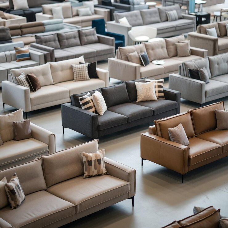 Exposición de sofá y sofá en una tienda de muebles