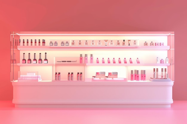 Foto exposición de la tienda de cosméticos exposición de una tienda de cosmeticos chic con estantes de estantes