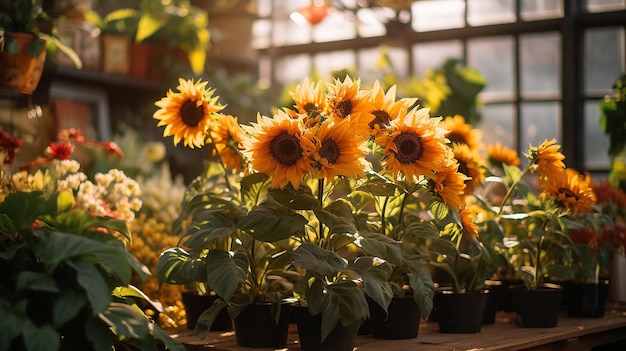 Exposición de la tienda de girasoles