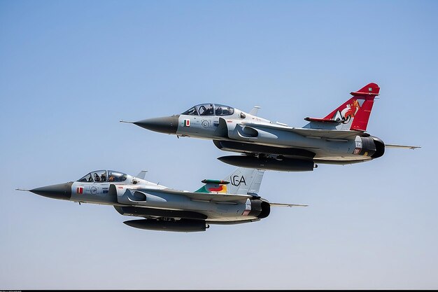 Exposición de vuelo y espectáculo acrobático del avión de combate Mirage 2000 de los Emiratos Árabes Unidos en el Salón Aéreo Internacional de Bahréin en la Base Aérea de Sakhir