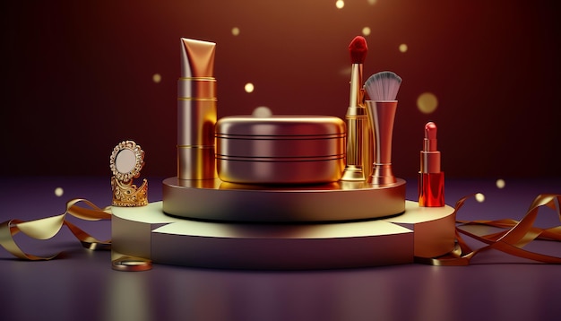 Expositor de cosméticos para marcas de beleza Maquete renderizada em 3D para campanhas publicitárias femininas