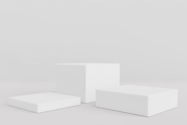 Expositor de pedestal branco com conceito de suporte de caixa. Pódio para produto de promoção de marca, renderização digital 3d realista