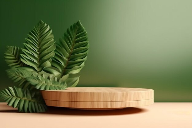 Expositor de productos NatureInspired Podio de madera con hojas verdes