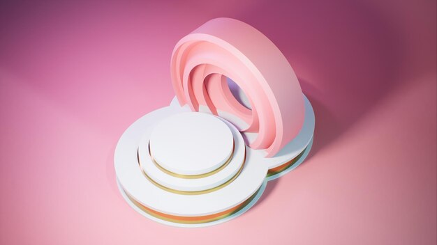 Expositor redondo em renderização 3D de fundo rosa pastel
