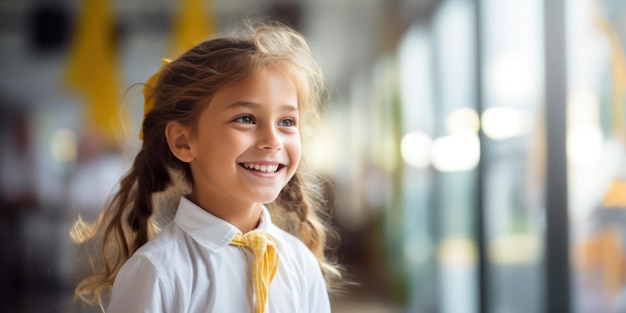 La expresión alegre de una pequeña colegiala