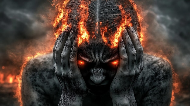 Expresión de angustia y poder en una ardiente obra de arte surrealista