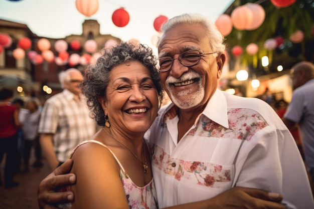 expresión feliz de una pareja mayor en una fiesta disfrutando de ai generada