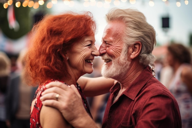 expresión feliz de una pareja mayor en una fiesta disfrutando de ai generada