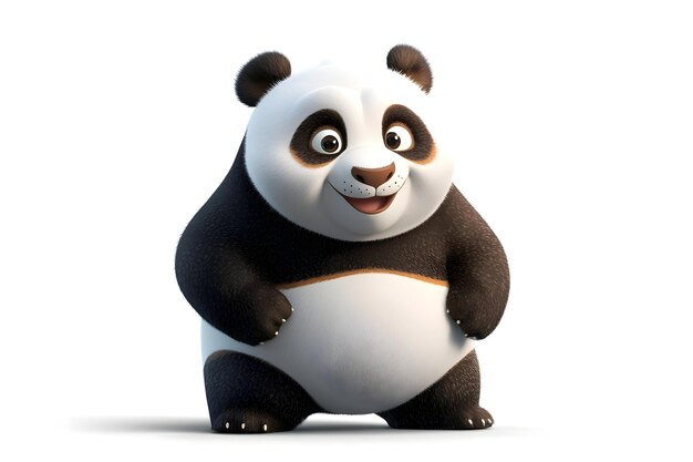 Expresión lúdica de panda en estilo de dibujos animados en 3D con telón de fondo blanco