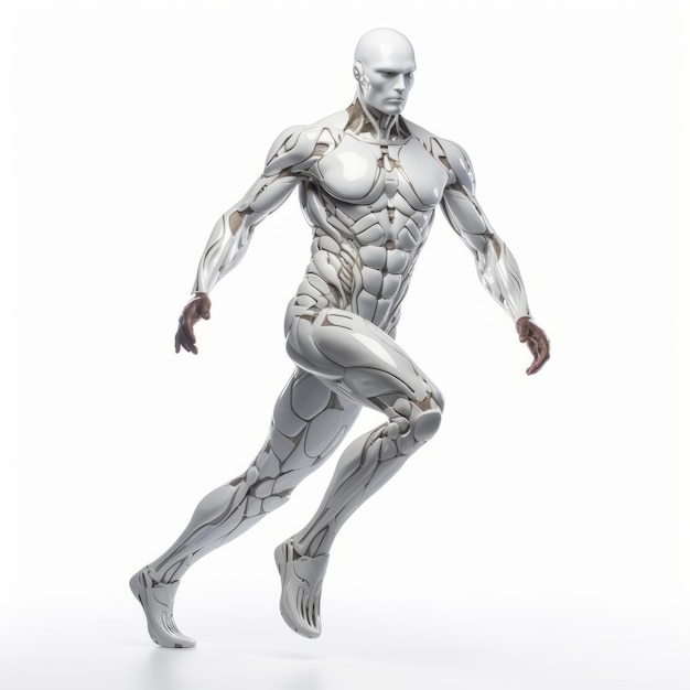 Expresión de movimiento intenso de los músculos de los superhéroes en blanco y plata