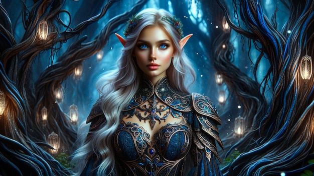 La expresión de la sabiduría del elfo femenino arcano