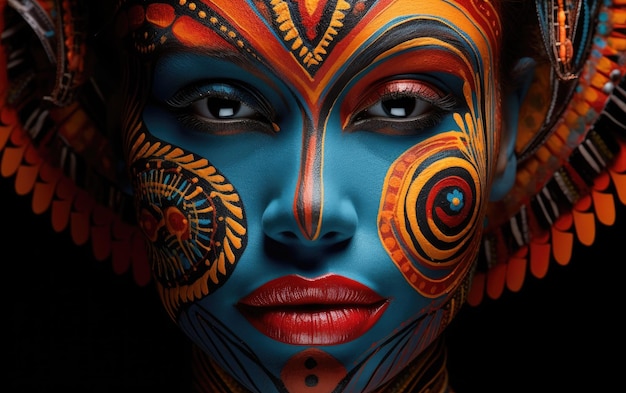 Expresiones culturales en negrita Pintura facial tribal IA generativa