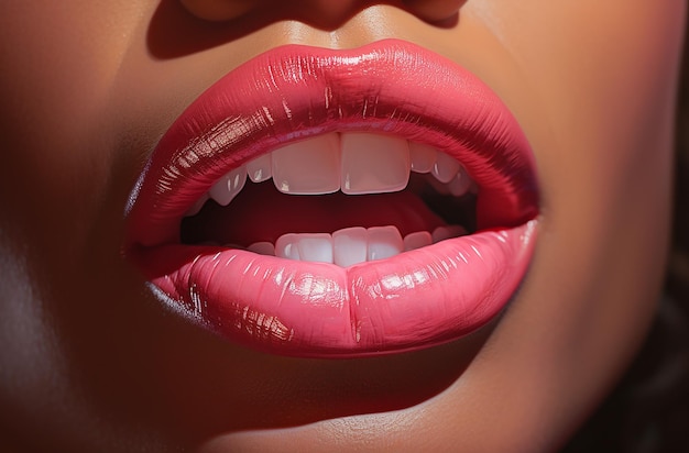 Expresiones vibrantes Primer plano de la boca de una mujer negra y labios rosados en el centro de atención