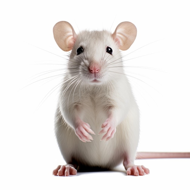 Expresiva rata blanca meticulosa con detalles ironía y humor minimalista