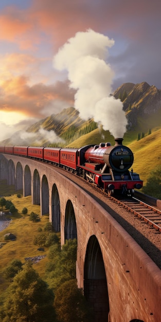 El Expreso de Hogwarts de Fantasía Realista Digital en el Viaducto de Glenfinnan