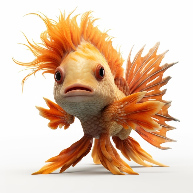 Expressão de movimento intenso Modelo 3D de peixe laranja com cabelo branco