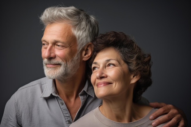 expressão feliz do casal sênior contra o fundo da parede ai gerado