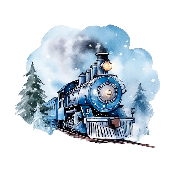 Expresso de trem de Natal watercrolor ilustração de férias de inverno Ilustração isolada gerativa de IA